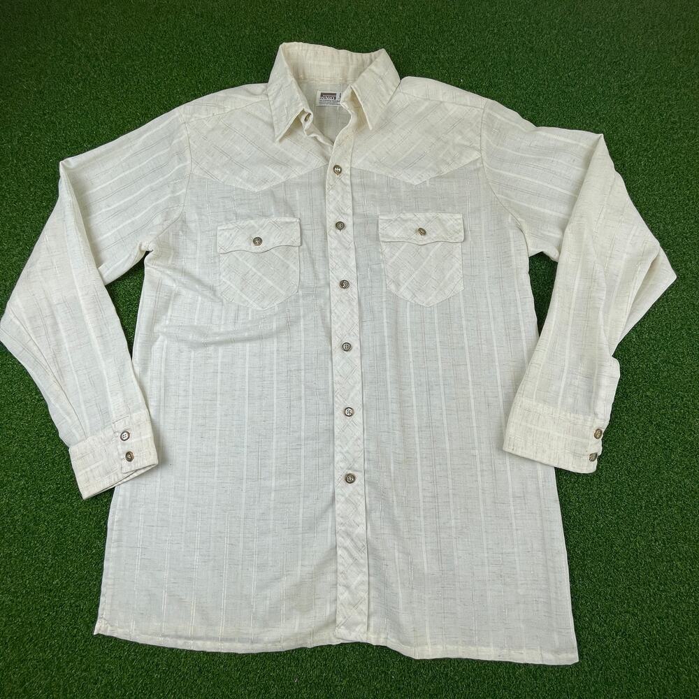 Vintage Montgomery Ward Cream Long Sleeve Western Shirt Sz L